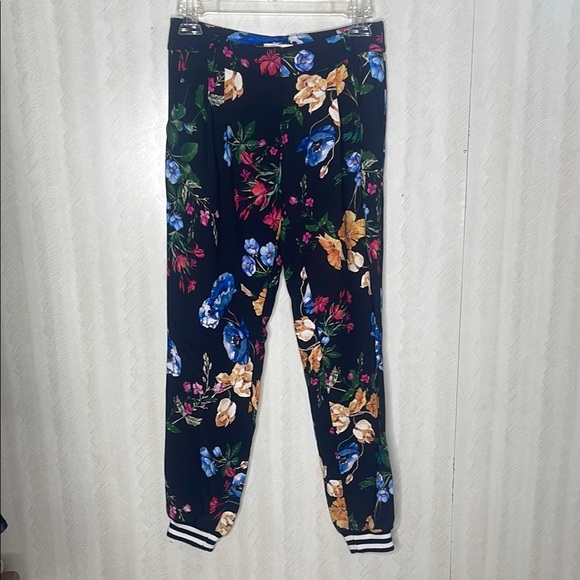 🆕 PARKER Black Multi Sotero Floral Print Striped-hem Joggers Pants 00 - Picture 7 of 8